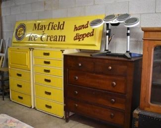 Another pic of the Wicker Drop Front Desk and Matching Chest, 5 Drawer Chest, Mayfield Store Sign and even an Electronic Drum Pad Set-up!