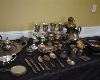 Loads of Collectible Silver Goblets, Tea Set, Bowls, Flatware and More! Plus Sterling Dresser Mirrors for Adult and Child