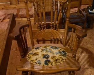 Gorgeous Antique Pressed Back Oak Rocking Chair with Spindle Back