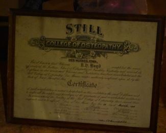 Antique - Degree from College of Osteopathy - 1906