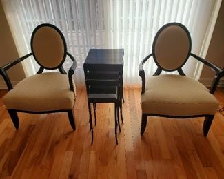 Beautiful Baker chairs with matching nesting tables.  Chairs are presale...$250 each and tables are Baker...$95. Buy both for $425