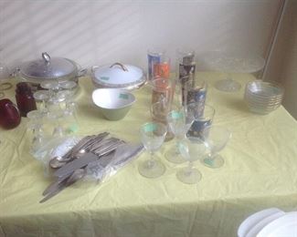 More glassware and flatware, cakeplate, glasses from around the world with matching bar ware