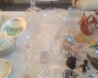 Variety of Waterford....candle sticks, bowl, pitcher, decanter, clover leaf, egg, small dish 