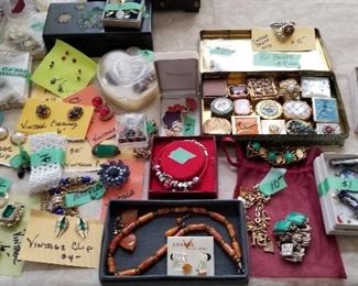 Vintage jewelry and pill boxes