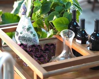 Vintage rocks glasses, new wine decanter and 1969 liquor bottles