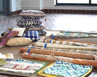 Throw pillows and pillow covers, upholstery fabrics. 