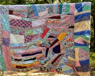 Antique Vintage Crazy Quilt Patchwork Quilt 67" x 81"