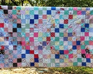 Antique Vintage Square Patch Quilt 78" x 66"