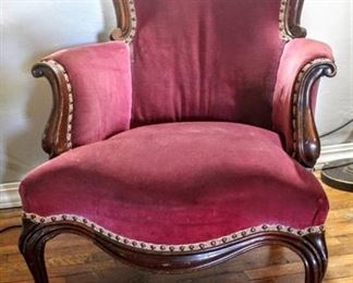 Antique Burgundy Crushed Velvet Parlor Chair