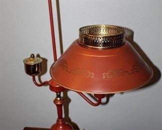 Vintage Metal Tole Table Desk Lamp in Rust Orange and Gold