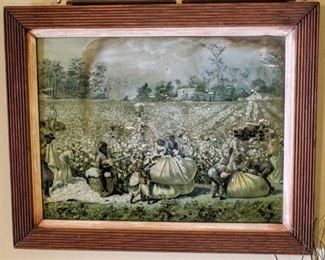 Antique Art (2) Pieces; Black Americana Framed Art (some discoloration) on Cotton Farm and Ornate Antique Framed Portrait of 2 Girls