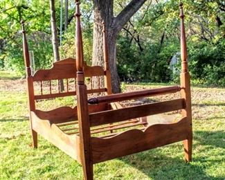 Vintage Wooden Pencil Post Bed Frame 82" Tall x 58" Wide x 85" Long