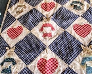 (4) Vintage Small Quilts; Tree's 20" x 19" , Land and Sky 36" x 20", Bunnies 27" x 36", Patchwork