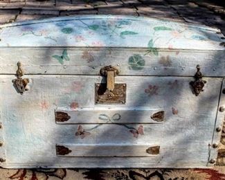 Beautifully Painted Antique Trunk 28" wide x 17" Tall x 14" Deep