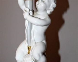Vintage Porcelain Cherub Lamp and Shade 36" Tall