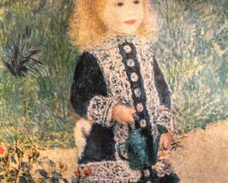 Colorful Print of A Girl with a Watering Can, by Auguste Renoir, 1876 in Ornate Frame 29.5" x 23" (no glass)