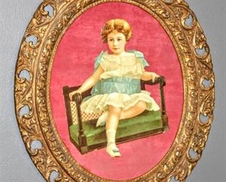 Vintage Advertisement Cut-Out (can't find this image) on Felt in Gorgeous Ornate Frame 23.5" x 27.5"