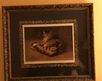Lovely black and leopard matted framed kitty cat