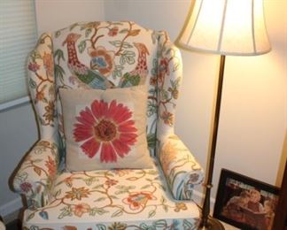 WINGBACK CHAIR, VINTAGE FLOOR LAMP