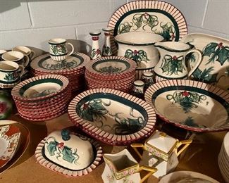 Christmas china set, signed Gail Pittman, dated in the 1990's.