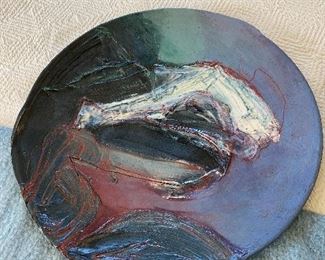 Amazing, large wall plaque/charger by Susanne Stephenson,  Title is "Winter Mountain" $785.00