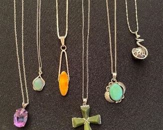 Pendants on chains, natural stones