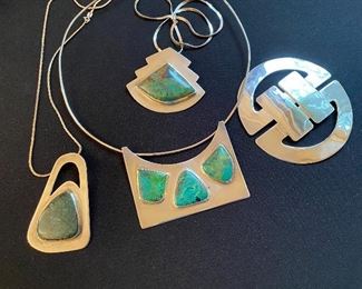 Designer Sterling pieces with Russian Malachite, by Avis