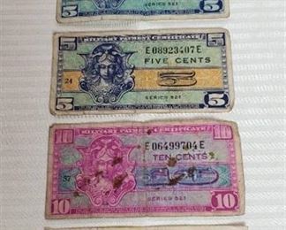 5 Military Payment Certificates ~ 5 Cents & 10 Cents ~ Series 521