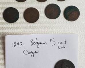 Coins of Belgium ~ 1800s ~ (7) 2 Cent [1835, 1857, 1870, 1874, 1875, & (2)1876]; 1842 5 Cent and (2) 50 Centimes (1886 & 1899)