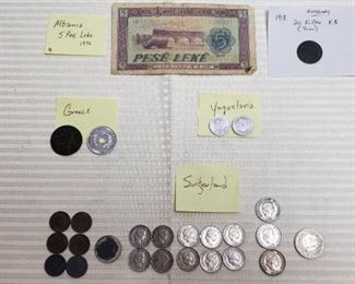 Coins/Currency of Albania, Hungary, Greece, Yugoslavia and Switzerland
