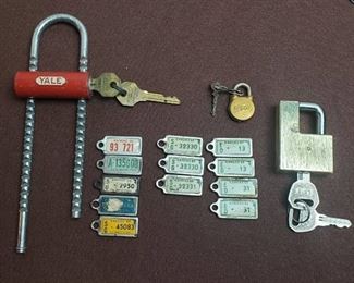 Vintage License Plate Key Chain IDs and 3 Padlocks