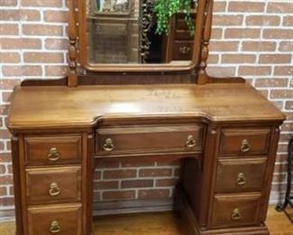 Vintage Vanity (48.5 x 18 x 32 in. tall) w/Mirror (24 x 40.5 in.)~ Overall Ht.: 73 in. & Bench (24 x 14 x 18 in. tall)