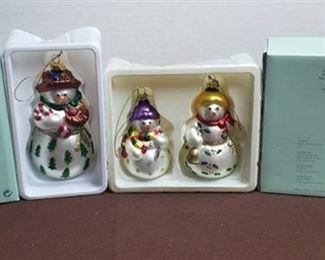 Partylite Snowbell Mom #P7632 and Boy& Girl #P7611 Glass Ornaments