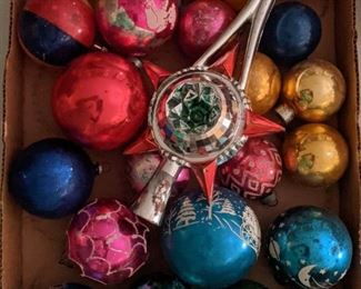 Assorted Vintage Christmas Ornaments and Vintage Plastic Tree Topper