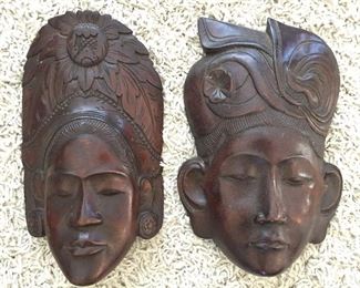 Wood Carved Asian Heads Wall Decor