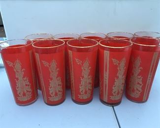Red and Gold Asian/Oriental Glass Set