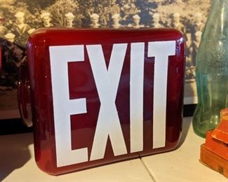 Vintage Ruby Glass Exit Sign