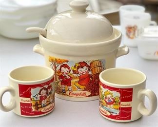 Campbell's Soup Tureen with Mugs and ladle
