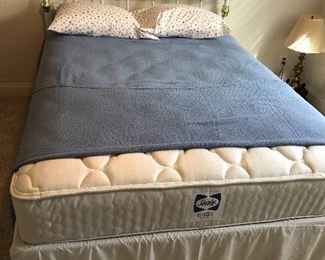 Queen size Serta mattress in excellent condition with white metal headboard $400