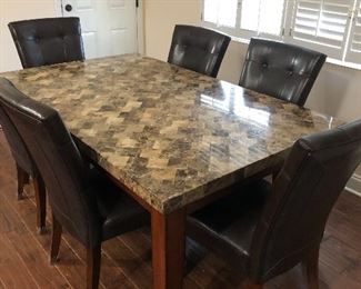 Beautiful table with 6 chairs, can be used as a dinning table or conference table. In excellent condition 70inches wide x 42 inches long, $750