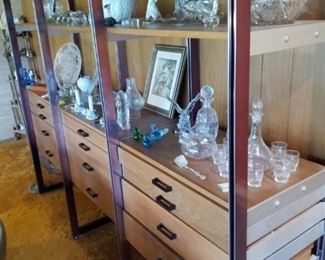 Display unit with storage drawers.