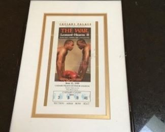 Framed Caesar Palace ticket stub, The War, Leonard and Hearns II boxing match