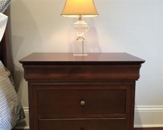 HPL cherry nightstand.  Restoration Hardware lamp with dimming feature.