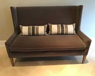 Lee Industries crushed velvet settee with coordinating pillows 