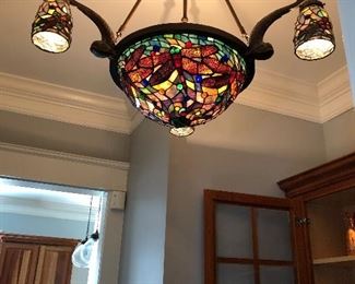 Great craftsman style stained glass light with koi fish detail