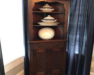 Antique hand carved corner unit with More Royal Worcester 