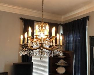 Vintage brass crystal chandelier