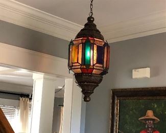 Lantern stained glass light fixture