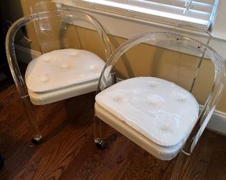Rolling vanity patent leather acrylic chairs
