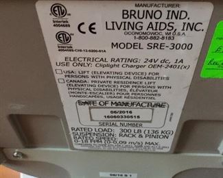 bruno ind stair lift model sre-3000